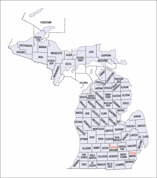 View Map of Michigan Counties